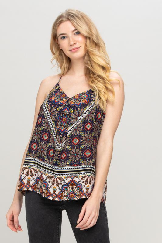 Paisley Border Print Top