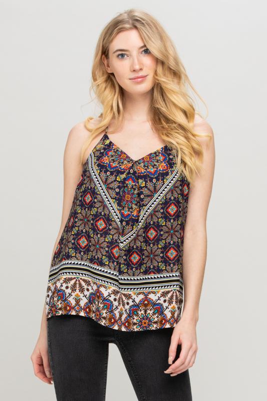 Paisley Border Print Top