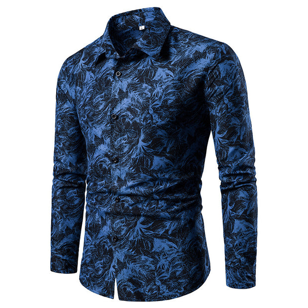 Autumn and Winter Men's Shirt Printed Casual Long Sleeved Shirt