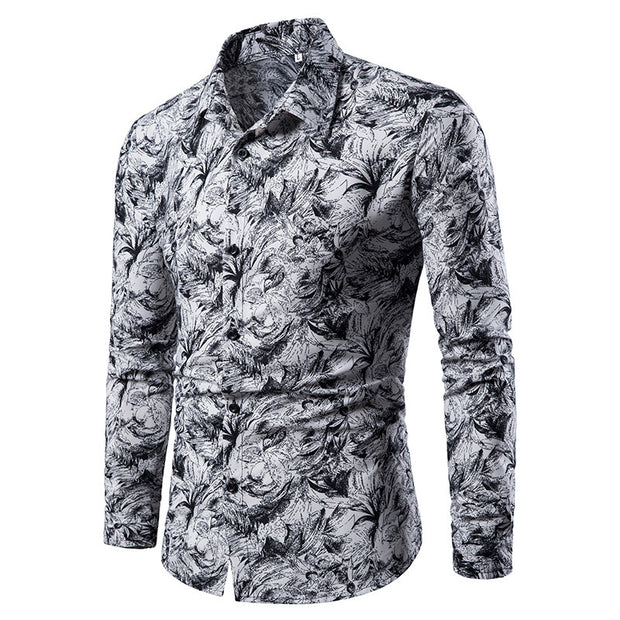 Autumn and Winter Men's Shirt Printed Casual Long Sleeved Shirt