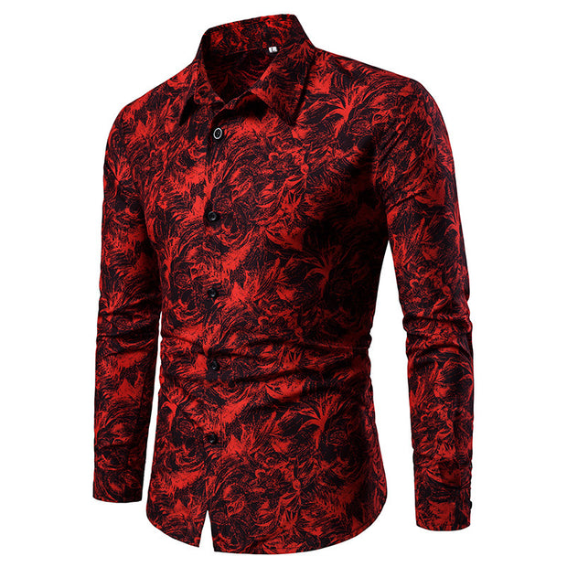 Autumn and Winter Men's Shirt Printed Casual Long Sleeved Shirt