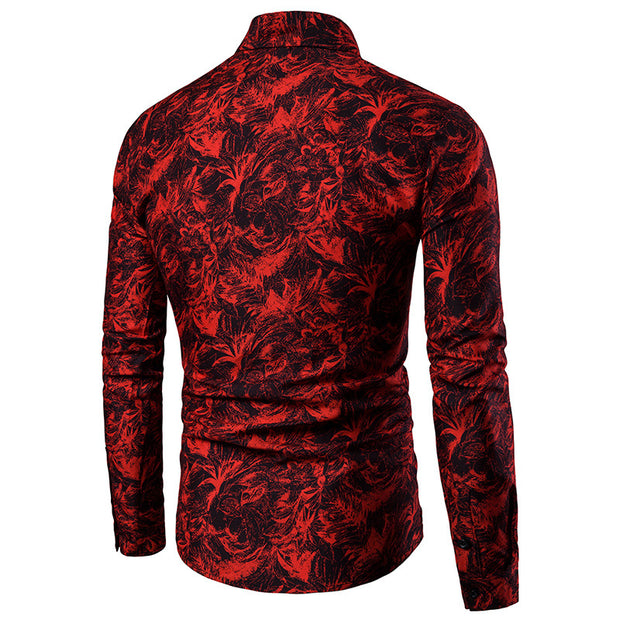 Autumn and Winter Men's Shirt Printed Casual Long Sleeved Shirt