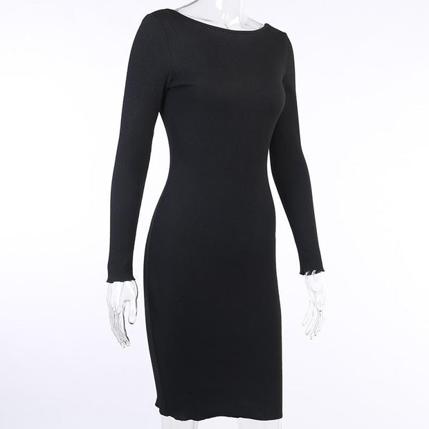 Women's Open Back Long Sleeve Bodycon Party Midi Dresses