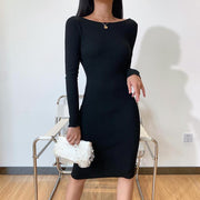 Women's Open Back Long Sleeve Bodycon Party Midi Dresses