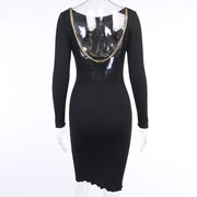 Women's Open Back Long Sleeve Bodycon Party Midi Dresses