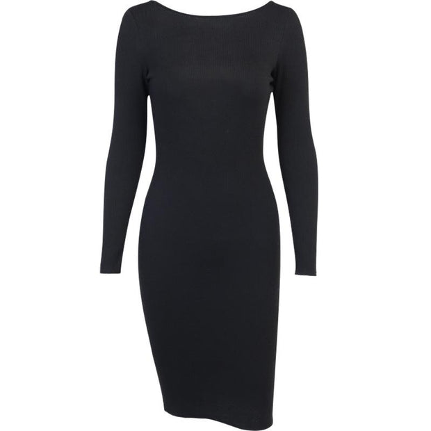 Women's Open Back Long Sleeve Bodycon Party Midi Dresses
