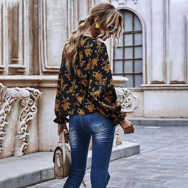 Women's Floral Print Long Sleeve Blouse Top