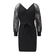 Women's Elegant V Neck Wrap Knit Dresses Batwing Sleeve Backless Slit