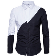 New Black White Patchwork Men's Long-sleeved Shirts