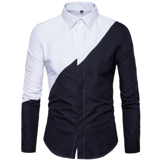New Black White Patchwork Men's Long-sleeved Shirts