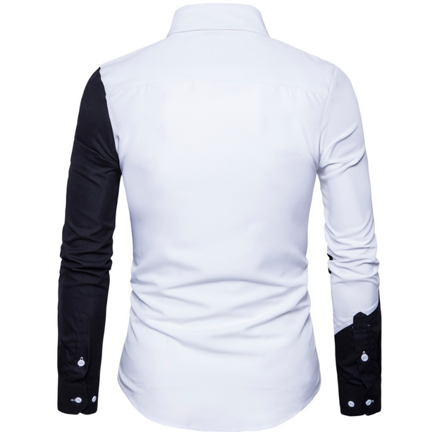 New Black White Patchwork Men's Long-sleeved Shirts