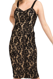 Bodycon bustier lace midi dress with piping detail