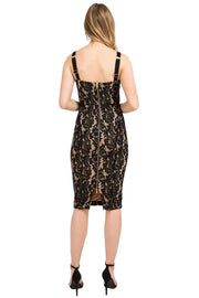 Bodycon bustier lace midi dress with piping detail