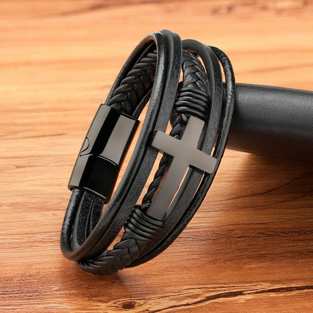To My Son Pray Through It Leather Cross Bracelet