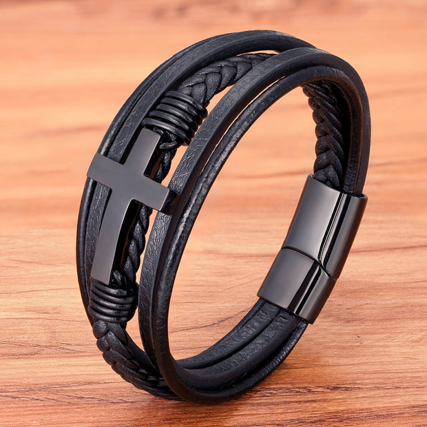 To My Son Pray Through It Leather Cross Bracelet