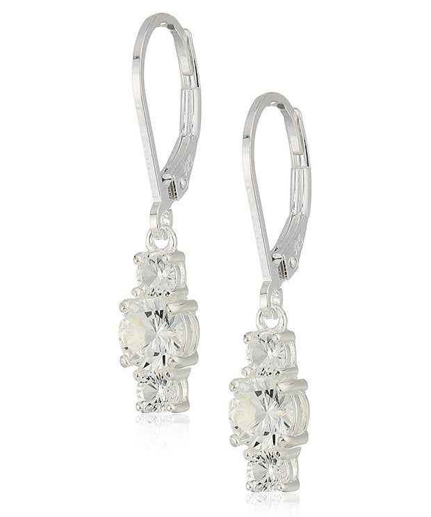 Three Stone Leverback Dangle With Austrian Crystals - Clear in 18K