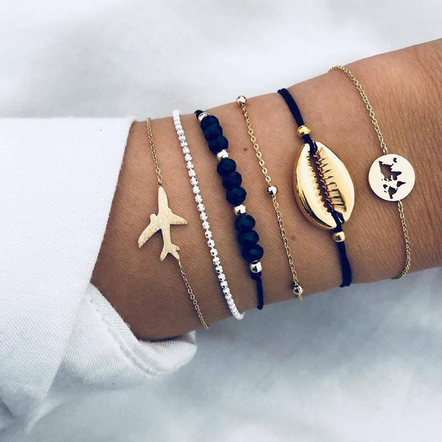 6 Piece Around the World Bracelet Set 18K Gold Plated Bracelet in 18K