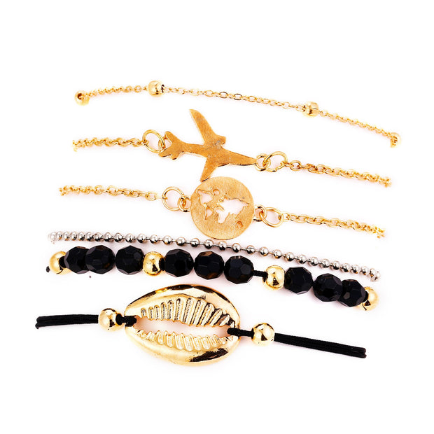 6 Piece Around the World Bracelet Set 18K Gold Plated Bracelet in 18K