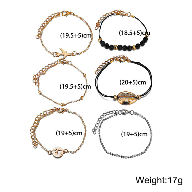 6 Piece Around the World Bracelet Set 18K Gold Plated Bracelet in 18K