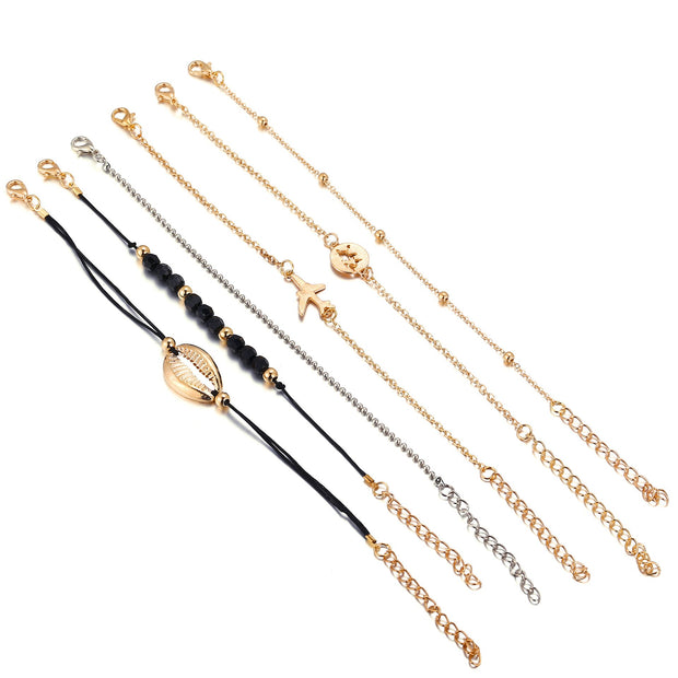 6 Piece Around the World Bracelet Set 18K Gold Plated Bracelet in 18K