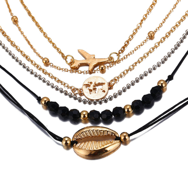 6 Piece Around the World Bracelet Set 18K Gold Plated Bracelet in 18K
