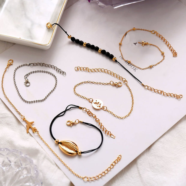 6 Piece Around the World Bracelet Set 18K Gold Plated Bracelet in 18K