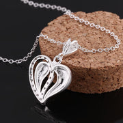 Double Heart Necklace in 18K White Gold Plated with Austrian Crystals