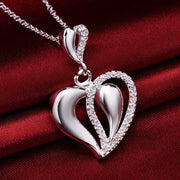 Double Heart Necklace in 18K White Gold Plated with Austrian Crystals