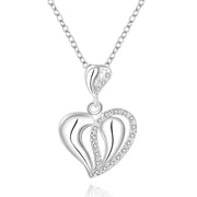 Double Heart Necklace in 18K White Gold Plated with Austrian Crystals