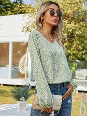 Women's Casual Print Tops Blouse V Neck Long Sleeve Shirt