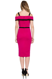Cold shoulder color block dress with thigh high slit