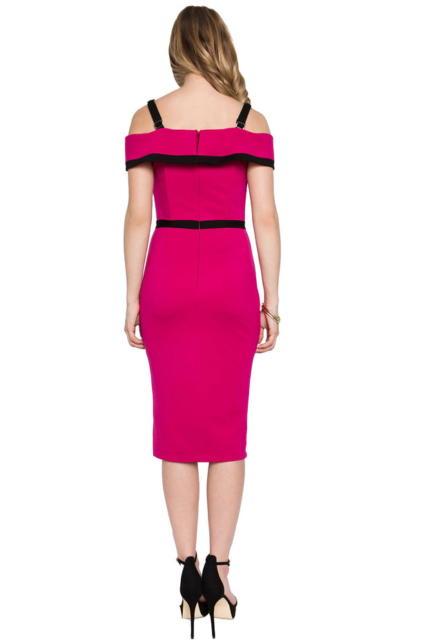 Cold shoulder color block dress with thigh high slit