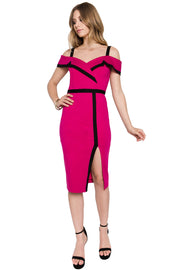 Cold shoulder color block dress with thigh high slit