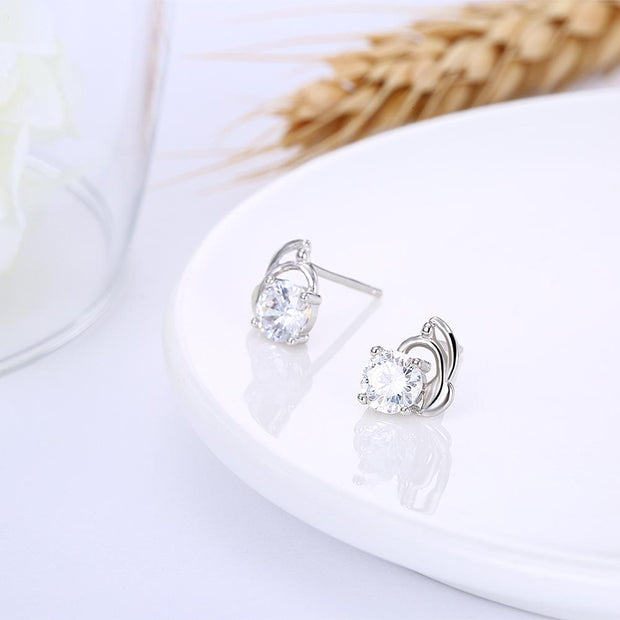 Sterling Silver Stud Earring with  Crystals