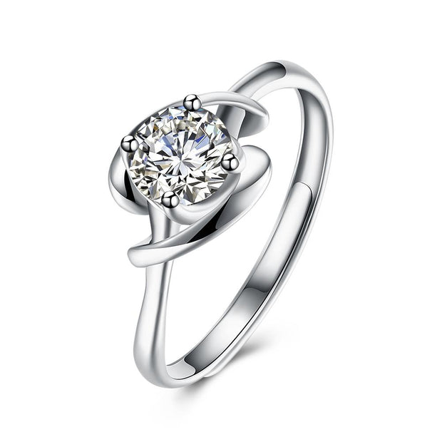 Sterling Silver Adjustable Ring with  Crystals