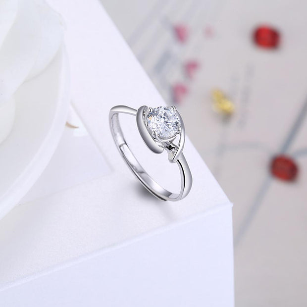 Sterling Silver Adjustable Ring with  Crystals
