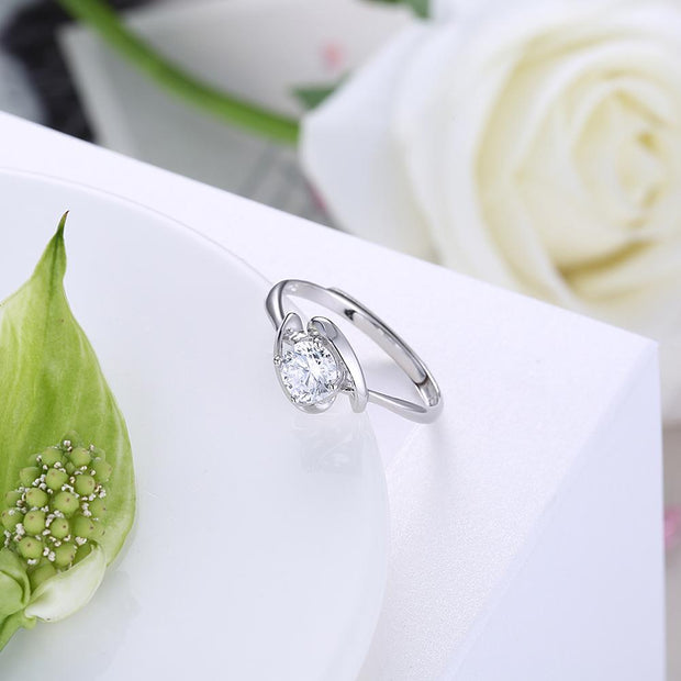 Sterling Silver Adjustable Ring with  Crystals