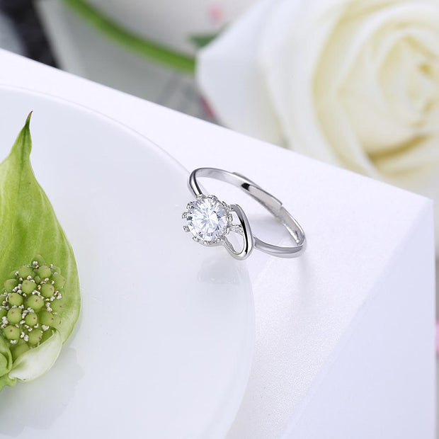 Sterling Silver Adjustable Ring with  Crystals