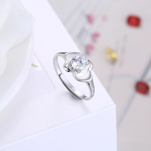 Sterling Silver Adjustable Ring with  Crystals