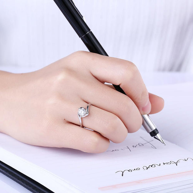 Sterling Silver Adjustable Ring with  Crystals