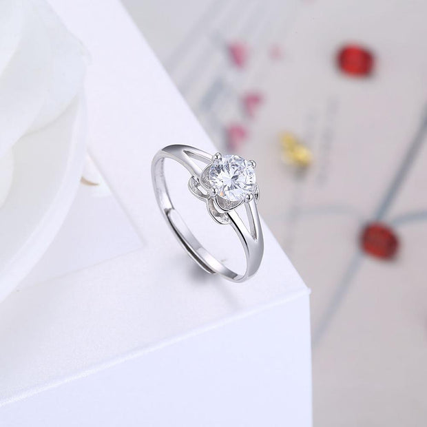 Sterling Silver Adjustable Ring with  Crystals