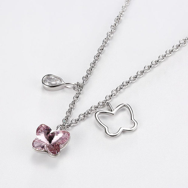 Butterfly Sterling Silver Necklace with  Crystals