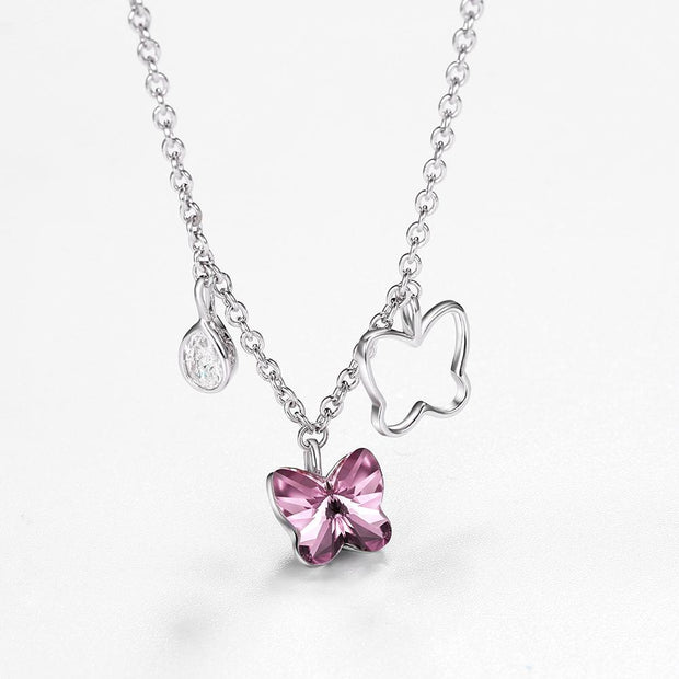 Butterfly Sterling Silver Necklace with  Crystals