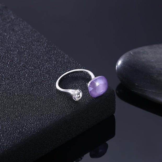 Adjustable Sterling Silver Ring made with  Crystals