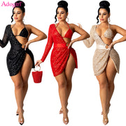 Adogirl Women Sexy Sequins Mini Club Party Dress