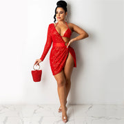 Adogirl Women Sexy Sequins Mini Club Party Dress