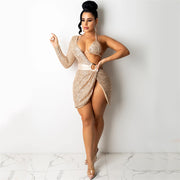 Adogirl Women Sexy Sequins Mini Club Party Dress