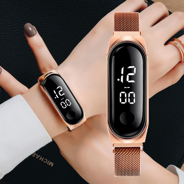 Rose Gold Stainless Steel Dress LED Quartz Bracelet Watch