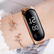 Rose Gold Stainless Steel Dress LED Quartz Bracelet Watch