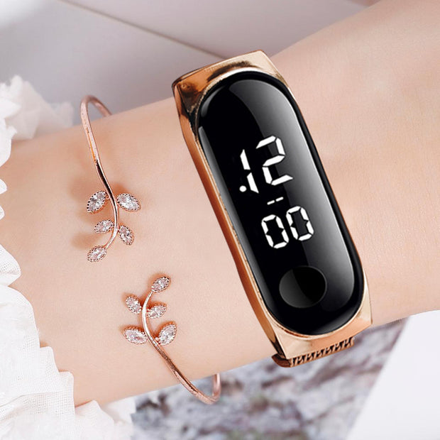 Rose Gold Stainless Steel Dress LED Quartz Bracelet Watch